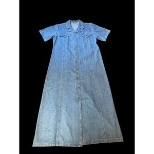Relativity Vintage 90s Denim Maxi Dress Short Sleeve Button Front Jean Dress L